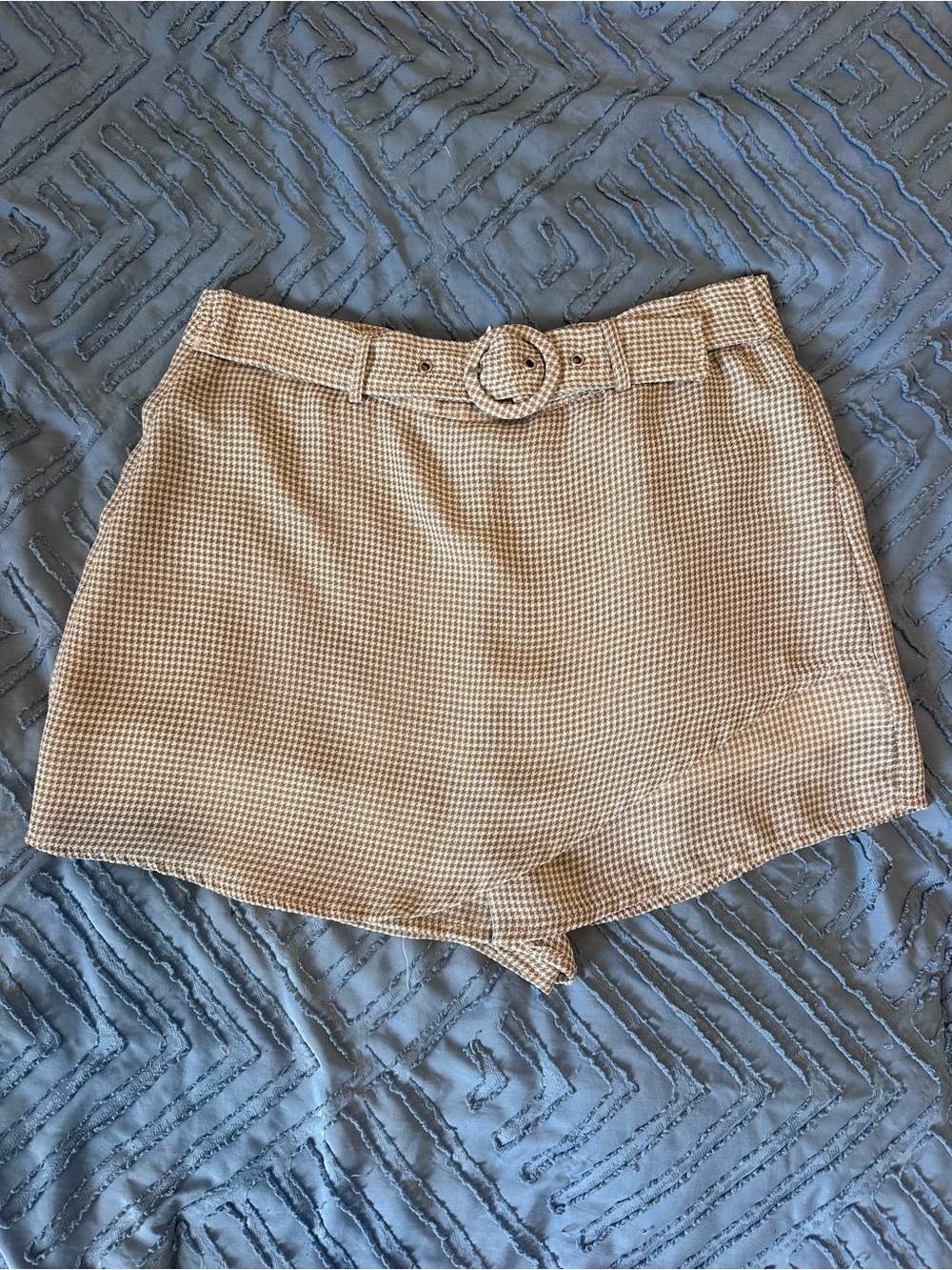 Lulu's Beige Gingham Belted Mini Skort Worn Once
